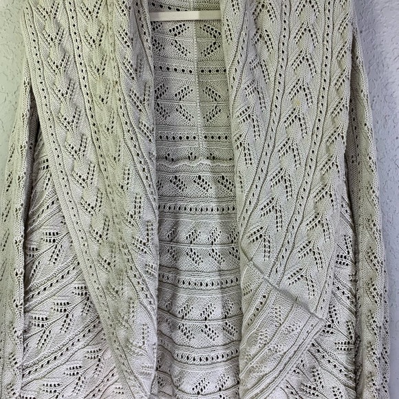 CABI Cream Beige Cotton Crochet Knit Open Front Circle Shawl Cardigan Sweater - Picture 5 of 16